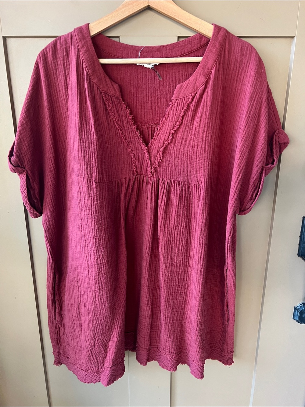 entro XL Dark Rust Gauze V-Neck Tunic Top